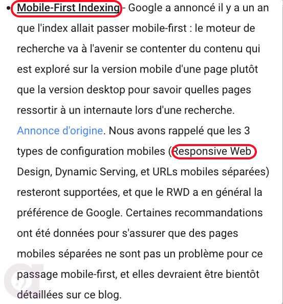 Texte de Google annoncant le Mobile First Indexing